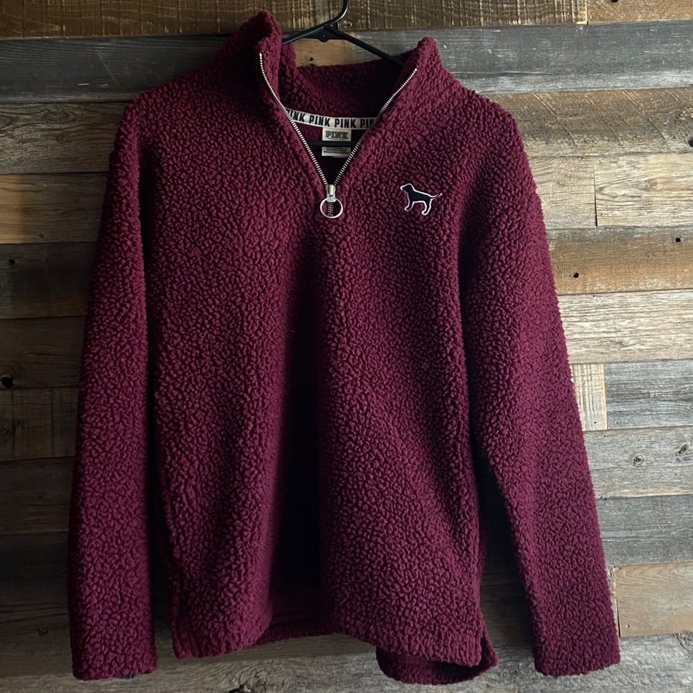 VS PINK maroon sherpa sweatshirt - Picture 1 of 5